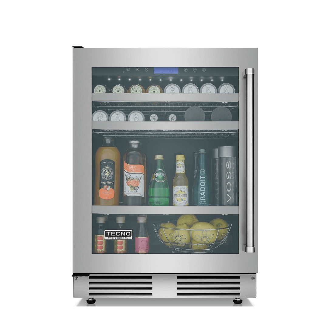 Frigobar Tecno Professional 136L inox, com prateleiras reguláveis, ideal para bebidas e conservação de alimentos.